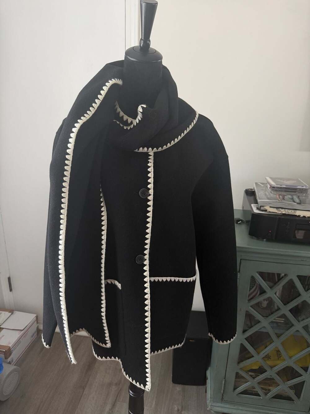 Oak + Fort Scarf Coat Size S Black Whipstitch